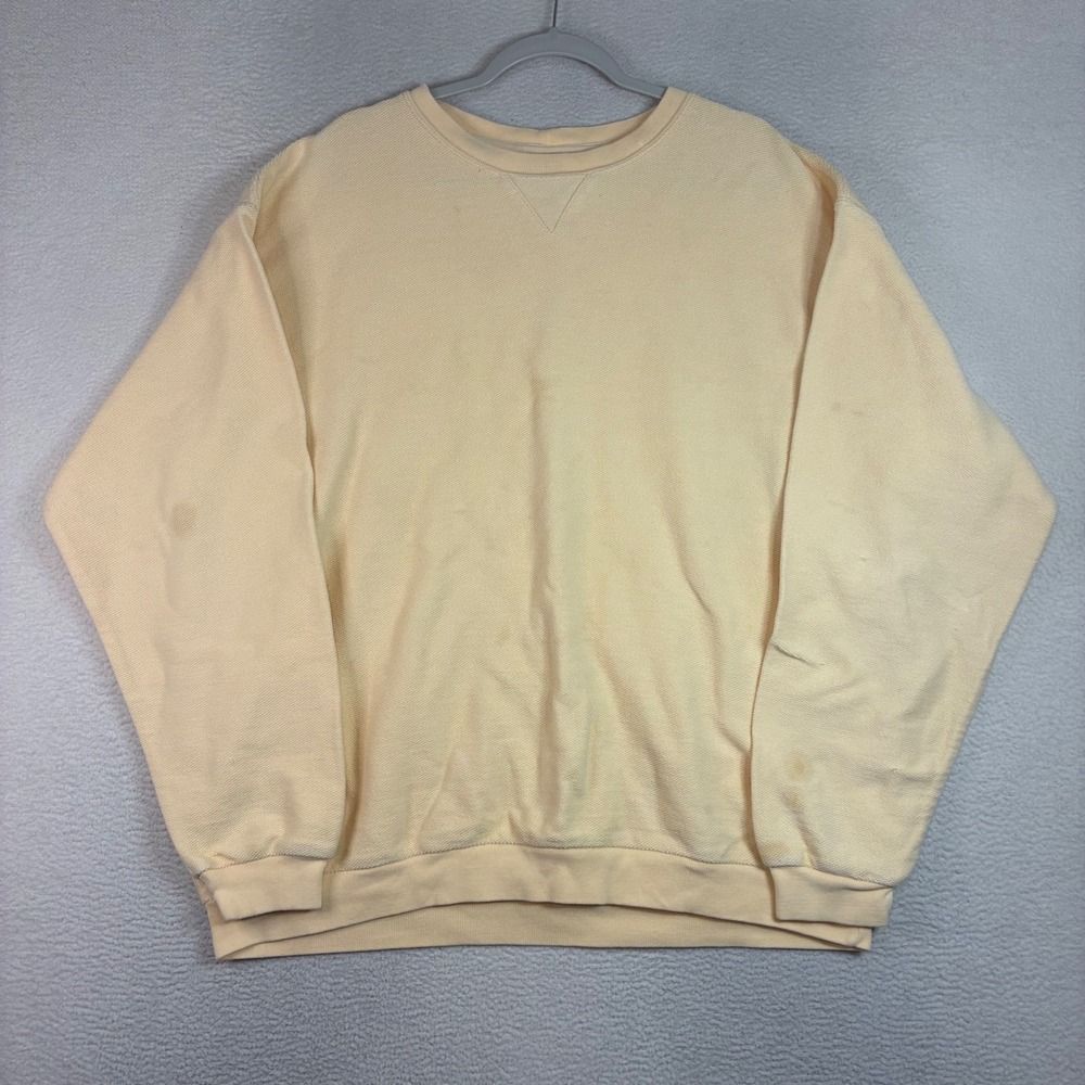 Vintage Lands End Crewneck Sweatshirt Men XL Yellow Boxy Pullover 90s Made USA